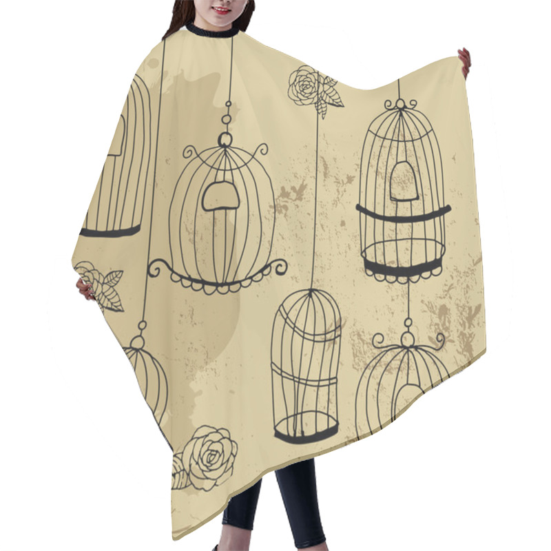 Personality  Doodle Cages With Birds Hair Cutting Cape