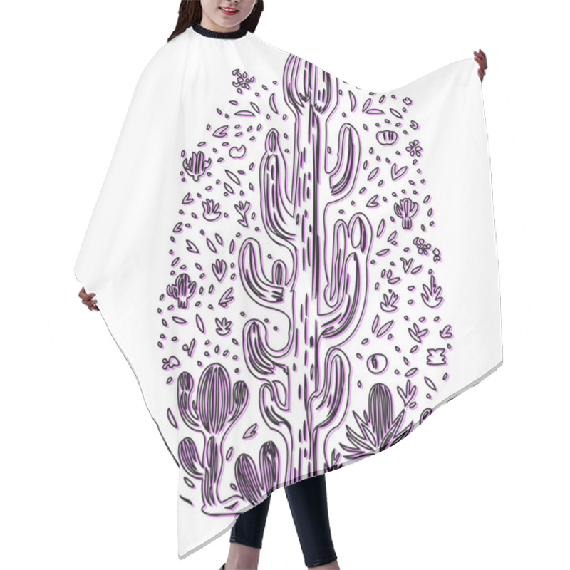 Personality  Cactus Illustration With Desert Floral Elements Hair Cutting Cape