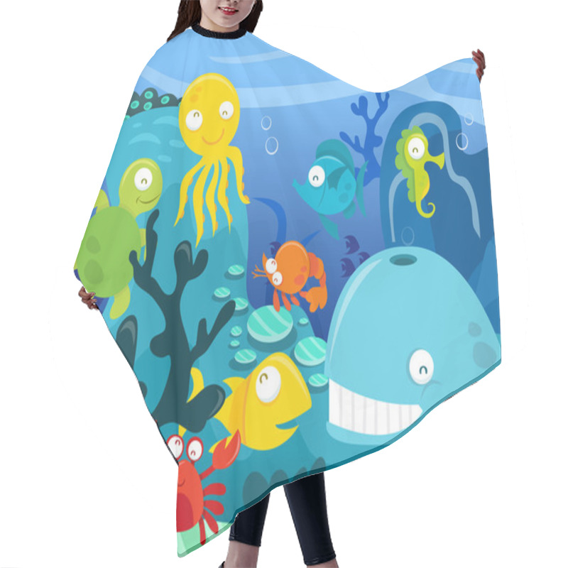 Personality  Happy Silly Cute Underwater Sea Animals Scene Hair Cutting Cape