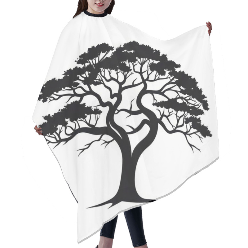 Personality  A Striking Black Silhouette Of A Majestic Tree With Intricate Branches And A Strong Trunk. Hair Cutting Cape