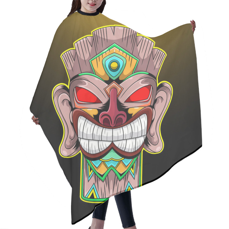 Personality  Tiki Mask Esport Mascot Logo Hair Cutting Cape