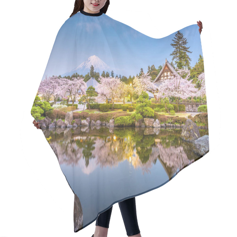 Personality  Fujinomiya, Shizuoka, Japan With Mt. Fuji And Temples In Spring Season.  Hair Cutting Cape