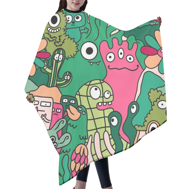 Personality  Cartoon Monsters Seamless Funny Aliens And Rabbit And Cactus And Flower Pattern For Wrapping Paper And Linens And Fabrics And Kids Clothes Print And Festive Packaging. High Quality Illustration Hair Cutting Cape