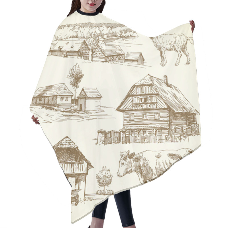 Personality  Rural Landscape, Agriculture - Hand Drawn Collection Hair Cutting Cape