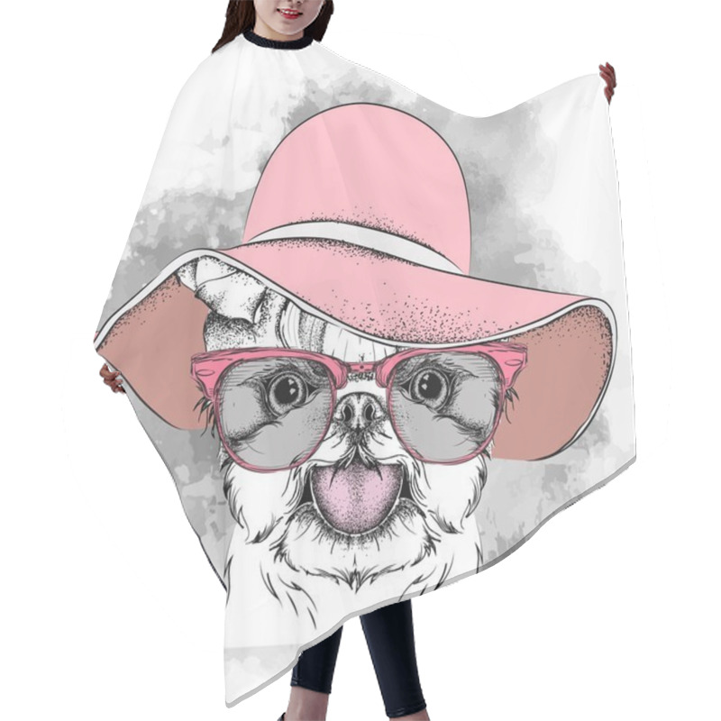 Personality  Girl Puppy In A Hat. Yorkshire Terrier. Vector Illustration Hair Cutting Cape