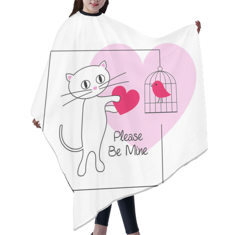 Personality  Cute Cat And Bird Valentine On Pink Heart Hair Cutting Cape