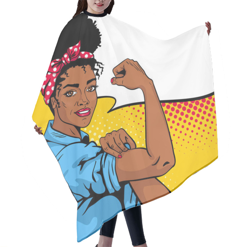 Personality  We Can Do It Poster. Pop Art Sexy Strong African Girl With Speech Bubble. Hair Cutting Cape