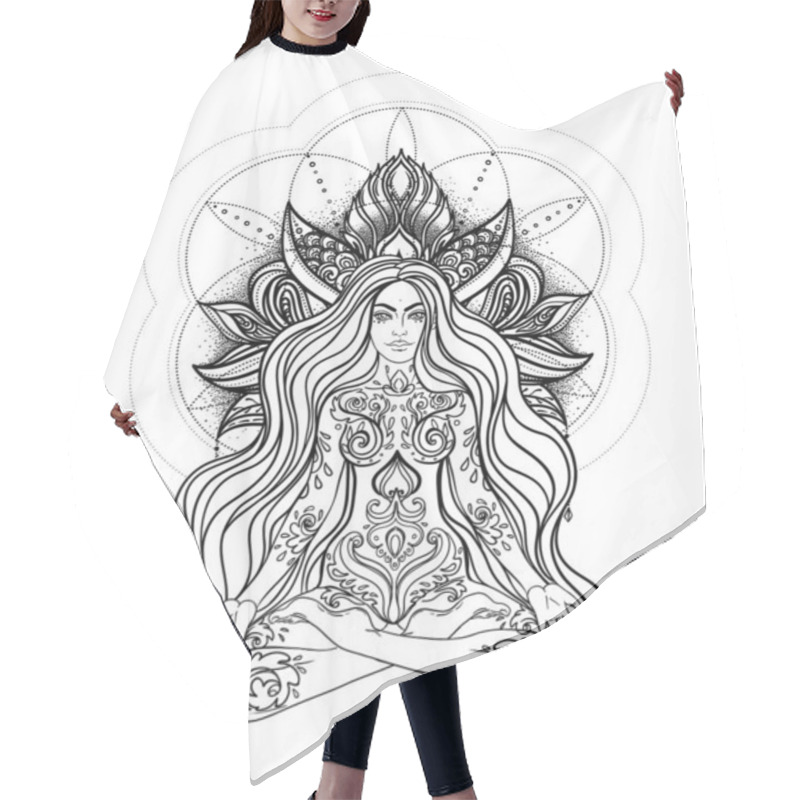 Personality  Tribal Goddess. Boho Girl Over Black And White Ornate Mandala. Vector Ornate Decorative Illustration Isolated On White. Buddhism Esoteric Motifs. Tattoo, Spiritual Yoga. Coloring Book. Hair Cutting Cape