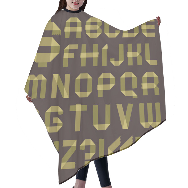 Personality  Font From Greenish Scotch Tape - Roman Alphabet Hair Cutting Cape