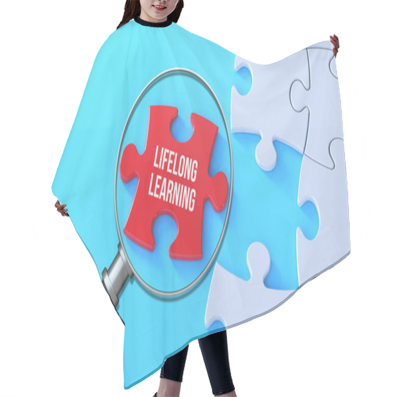 Personality  The Word Lifelong Learning On A Missing Puzzle Piece And Magnifying Glass Hair Cutting Cape