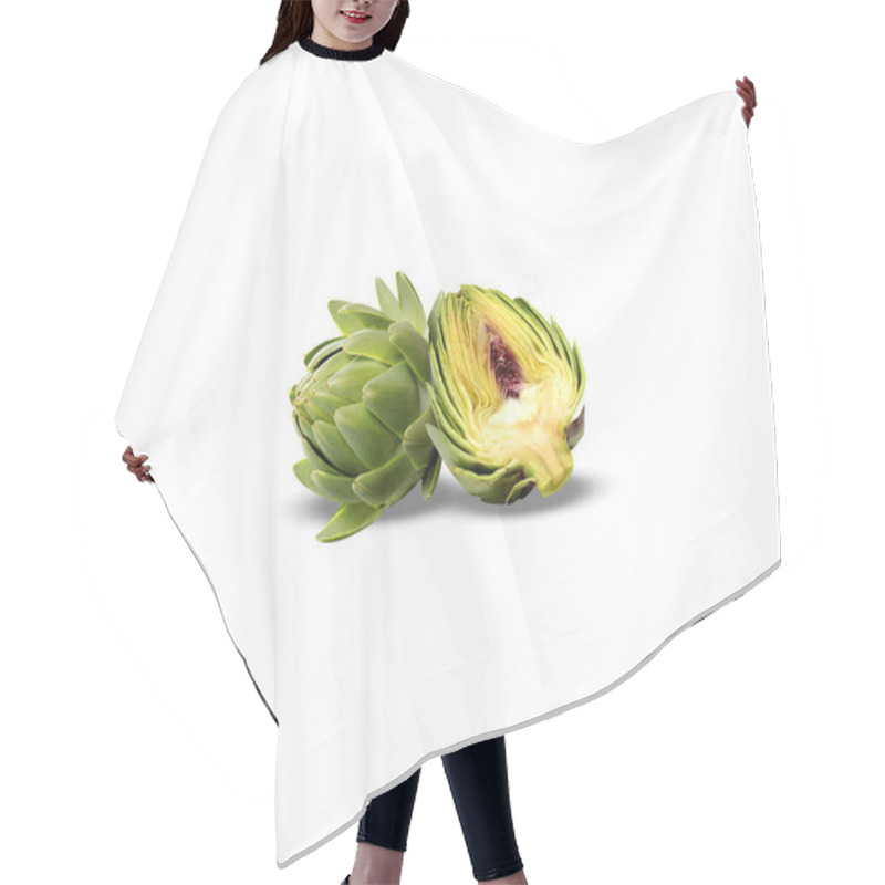 Personality  Globe Artichoke Or Cynara Cardunculus Fruits On Isolated White Background Hair Cutting Cape