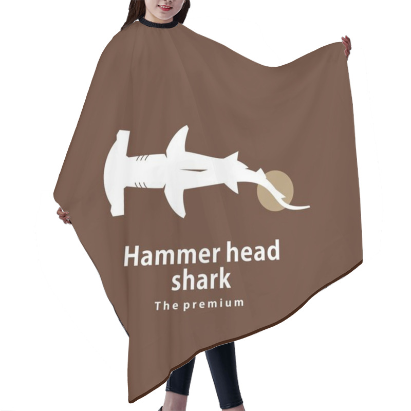 Personality  Animal Hammer Head Shark Natural Logo Vector Icon Silhouette Retro Hipster Hair Cutting Cape