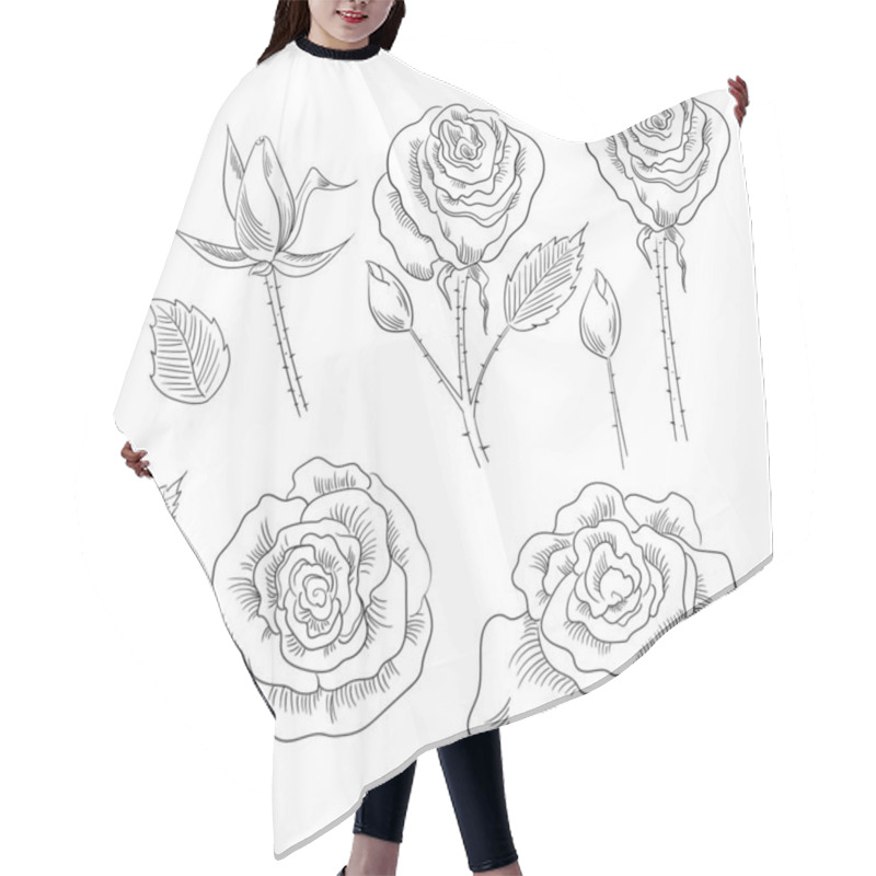 Personality  Hand Drawn Set Of Roses, Rose Buds And Leaves Hair Cutting Cape