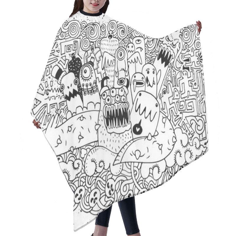 Personality  Vector Illustration Of Monsters And Cute Alien Friendly, Doodle Style Hair Cutting Cape