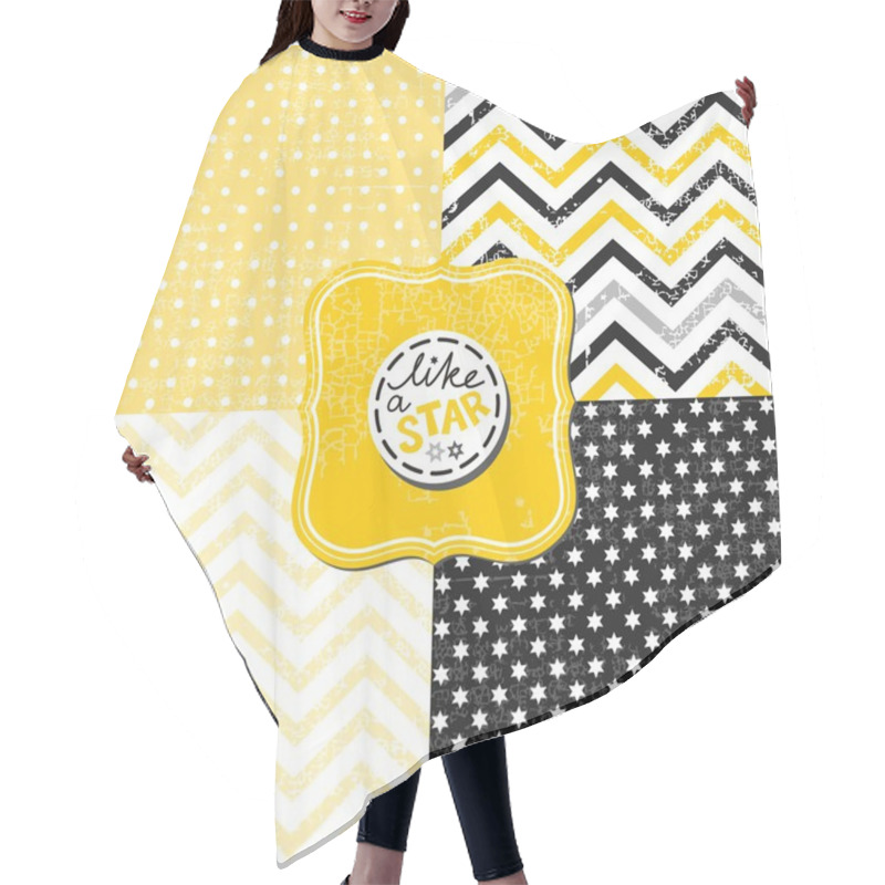 Personality  Little Polka Dots Stars And Chevron Black White Yellow Gray Geometric Crackle Backgrounds Set With Vintage Frames Hair Cutting Cape