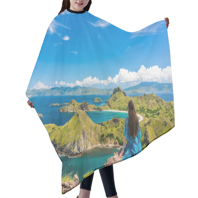 Personality  Young Woman Enjoying The Awesome View Of Padar Island During Summer Vacation Hair Cutting Cape