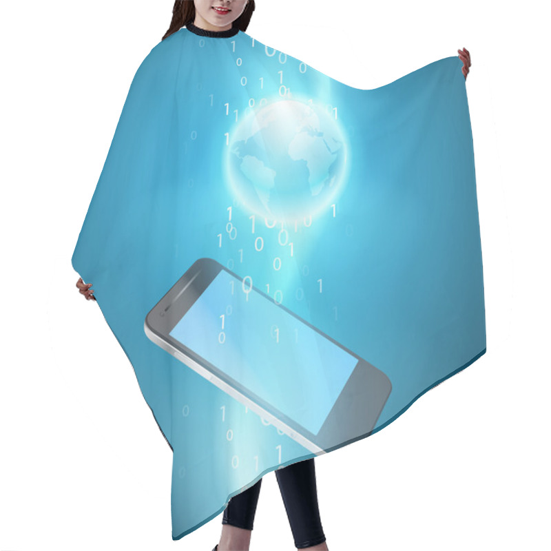 Personality  Stream Of Binary Code With Mobile Phone Hair Cutting Cape