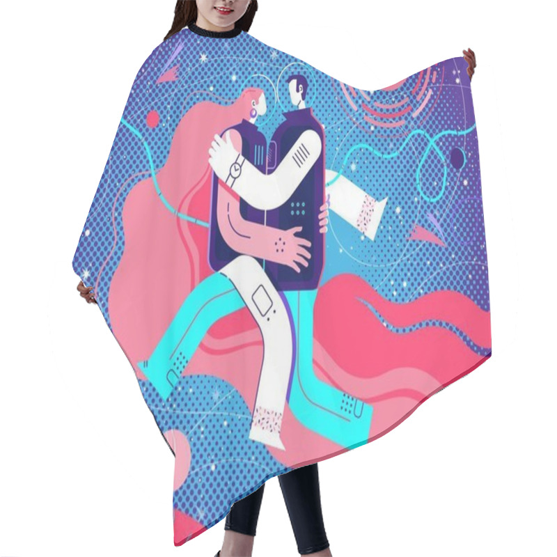 Personality  Couple, Man And Woman Astronauts Hug In Space, Soared In Weightlessness Hair Cutting Cape