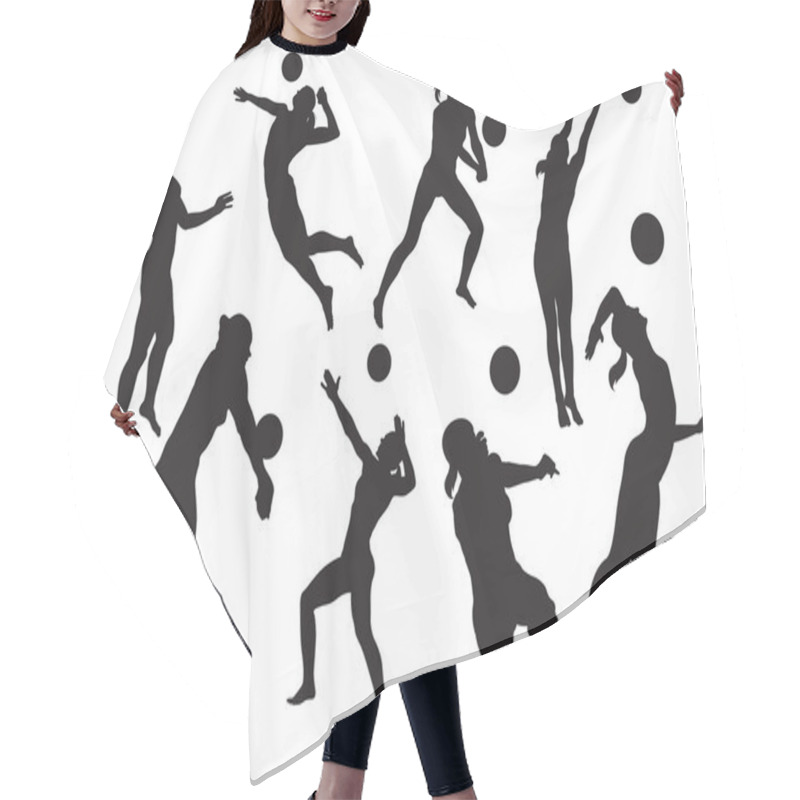 Personality  Vector Silhouettes Of Women's Beach Volleyball Hair Cutting Cape