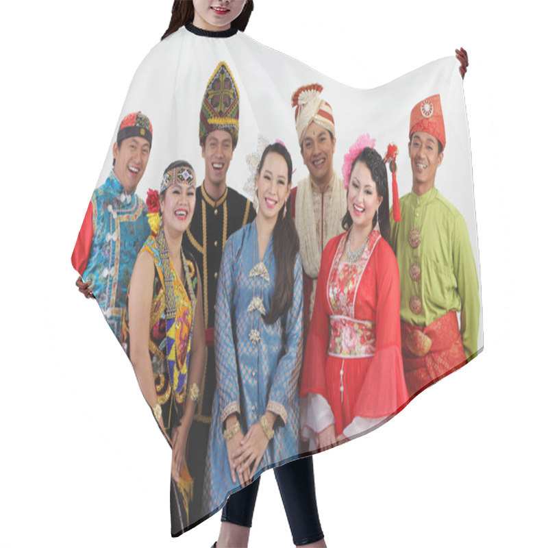 Personality  Group Of Happy Malaysians Standing Together Hair Cutting Cape