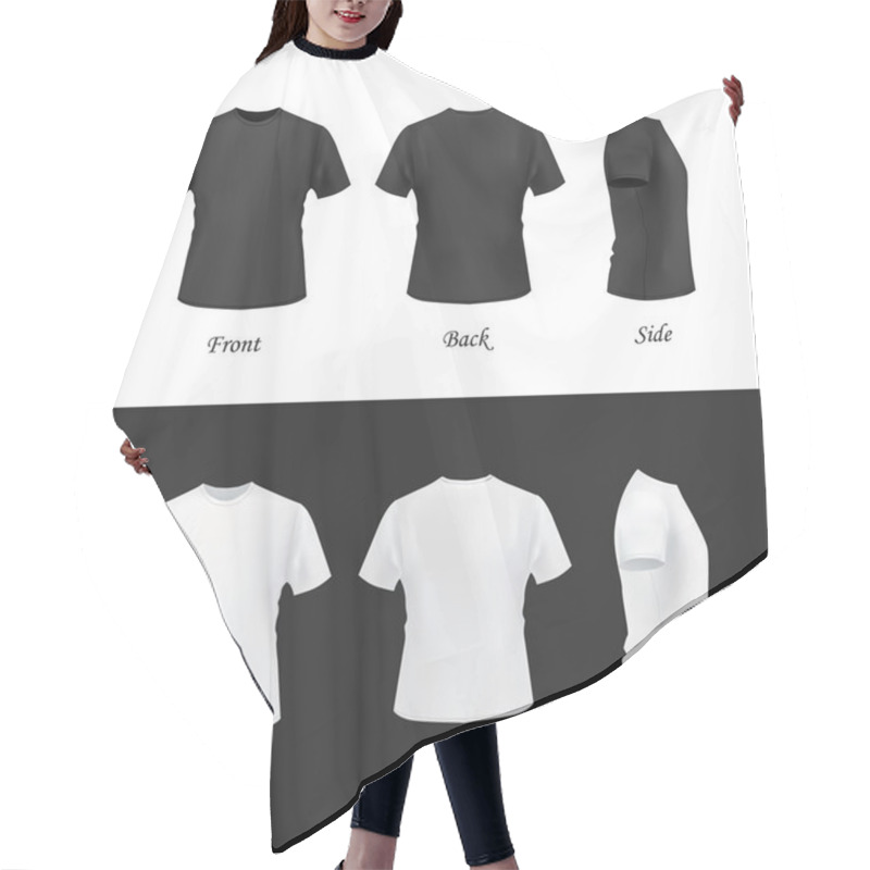 Personality  T-shirt Mockup Set, Front, Side, Back View. Hair Cutting Cape