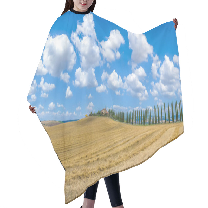 Personality  Beautiful Tuscany Landscape With Traditional Farm House And Dramatic Clouds On A Sunny Day In Val D'Orcia, Italy Hair Cutting Cape