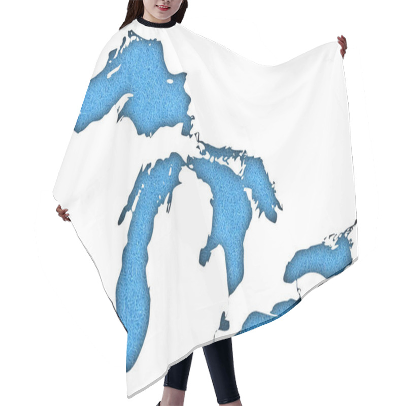 Personality  Map Great Lakes On Blue Felt Hair Cutting Cape