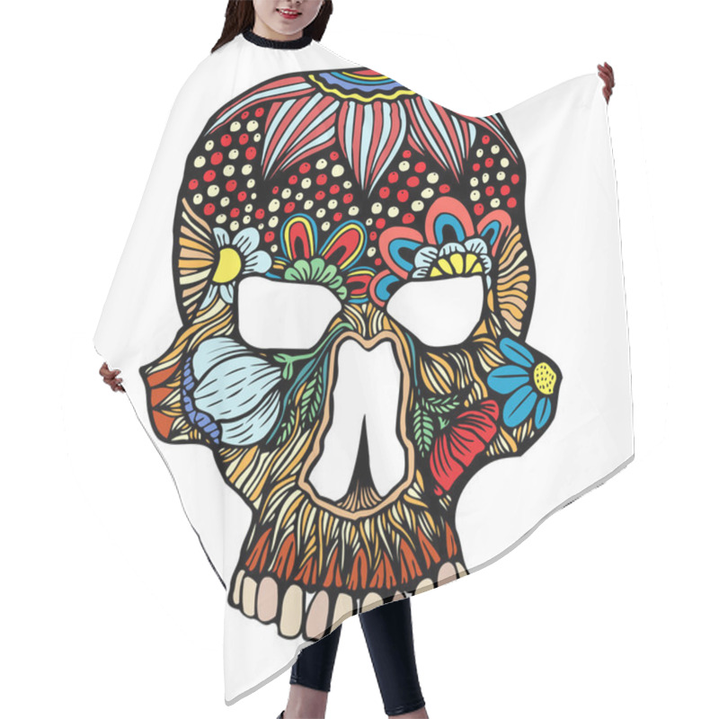 Personality  Skull Flowers Decoration Hair Cutting Cape