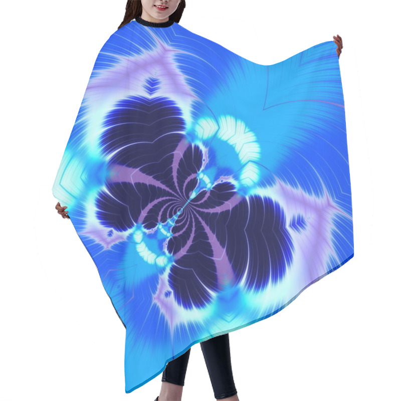 Personality  Abstract Blue Butterfly Fractal. Crazy Line Art. Visual Effect Idea. Made In Full Frame. Unusual Odd Images. Imagery In Blue Color Tone. Strange Curve Shapes. Pic Colored In Bright Colors. Graphics. Hair Cutting Cape