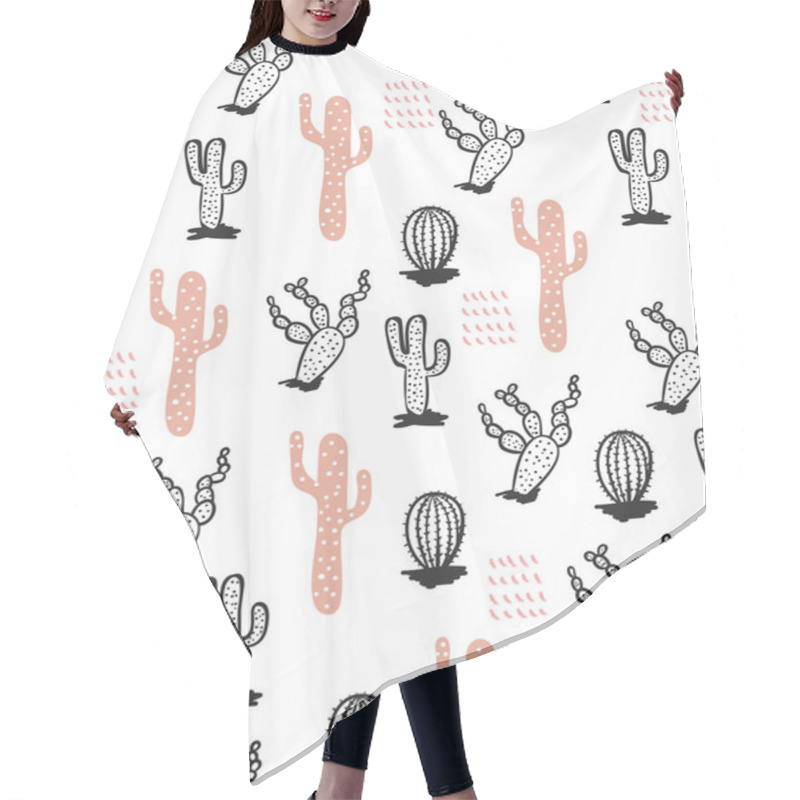 Personality  Fashionable Print. Seamless Pattern With Cactus . Black And Pink . Vector Hair Cutting Cape