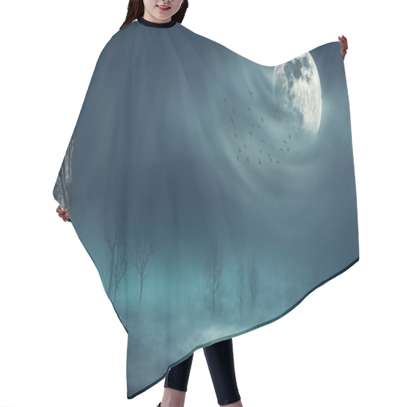 Personality  Scary Night Scene With Trees Lit By The Full Moon In The Sky: Horror And Fantasy Background Hair Cutting Cape