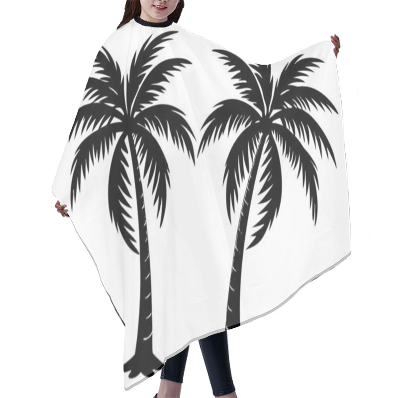 Personality  Striking Black And White Silhouette Of Two Palm Trees Hair Cutting Cape