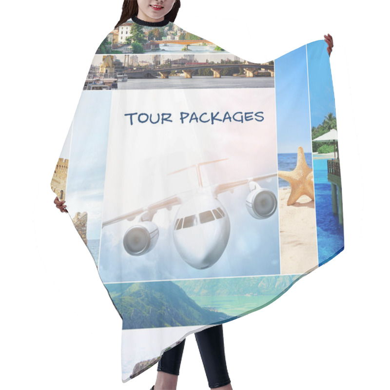 Personality  Tour Packages Concept. Collage For Travel Theme Hair Cutting Cape