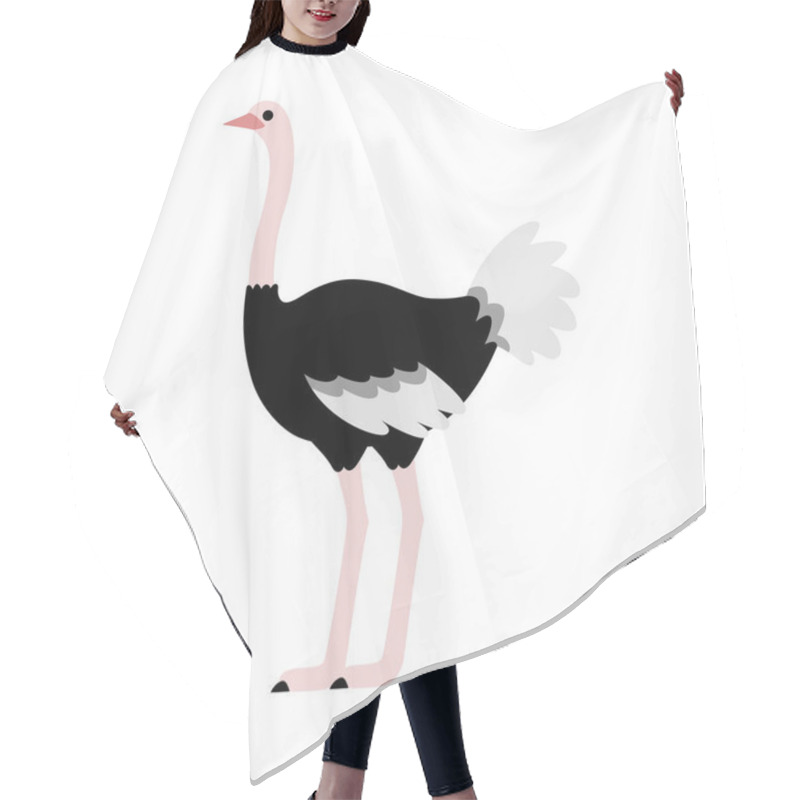 Personality  Ostrich Standing And Looking Ahead, Cute Symbol Style, Simple Design, Black, Gray And Pink Color. Hair Cutting Cape