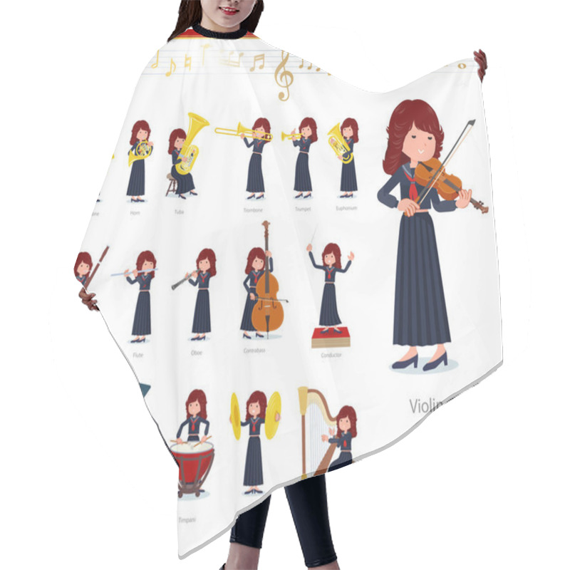 Personality  A Set Of Japan School Girl On Classical Music Performances.There Are Actions To Play Various Instruments Such As String Instruments And Wind Instruments.It's Vector Art So It's Easy To Edit Hair Cutting Cape