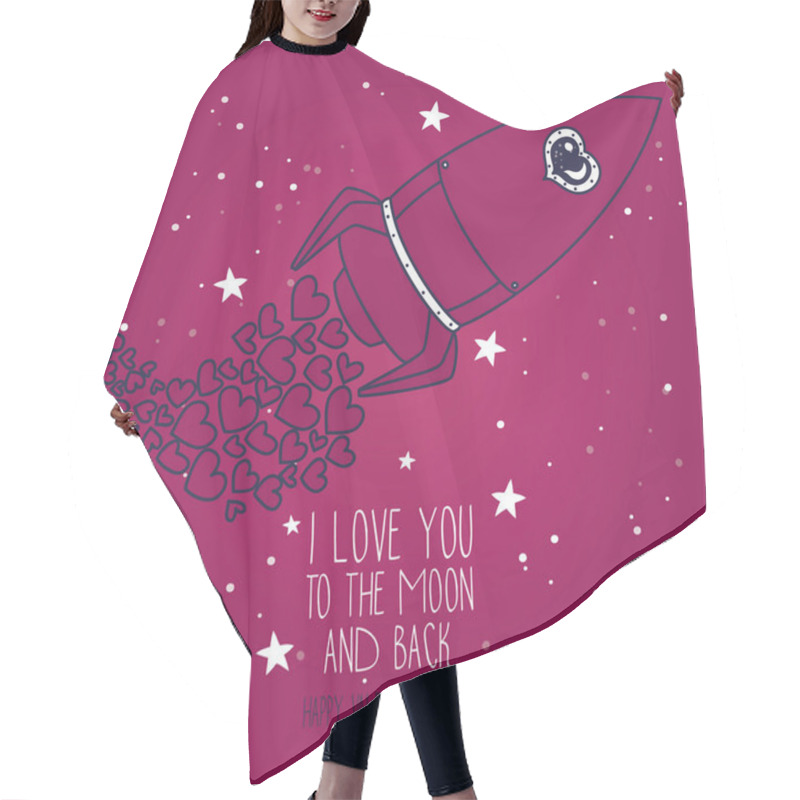 Personality  Doodle Rocket With Hearts On Starry Sky Hair Cutting Cape