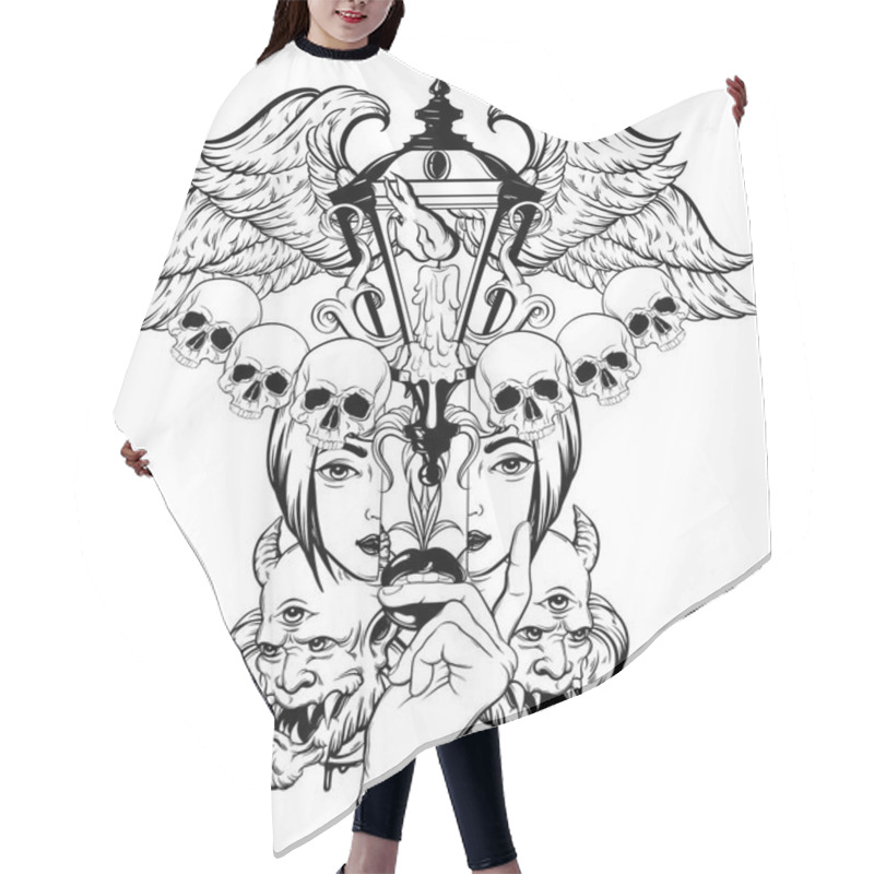 Personality  Vector Hand Drawn Surreal Illustration. Hair Cutting Cape