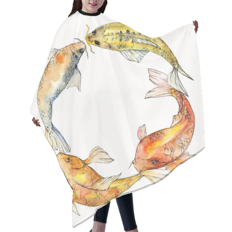 Personality  Watercolor Aquatic Underwater Tropical Fish Set. Red Sea And Exotic Fishes Inside: Goldfish. Frame Border Square. Hair Cutting Cape