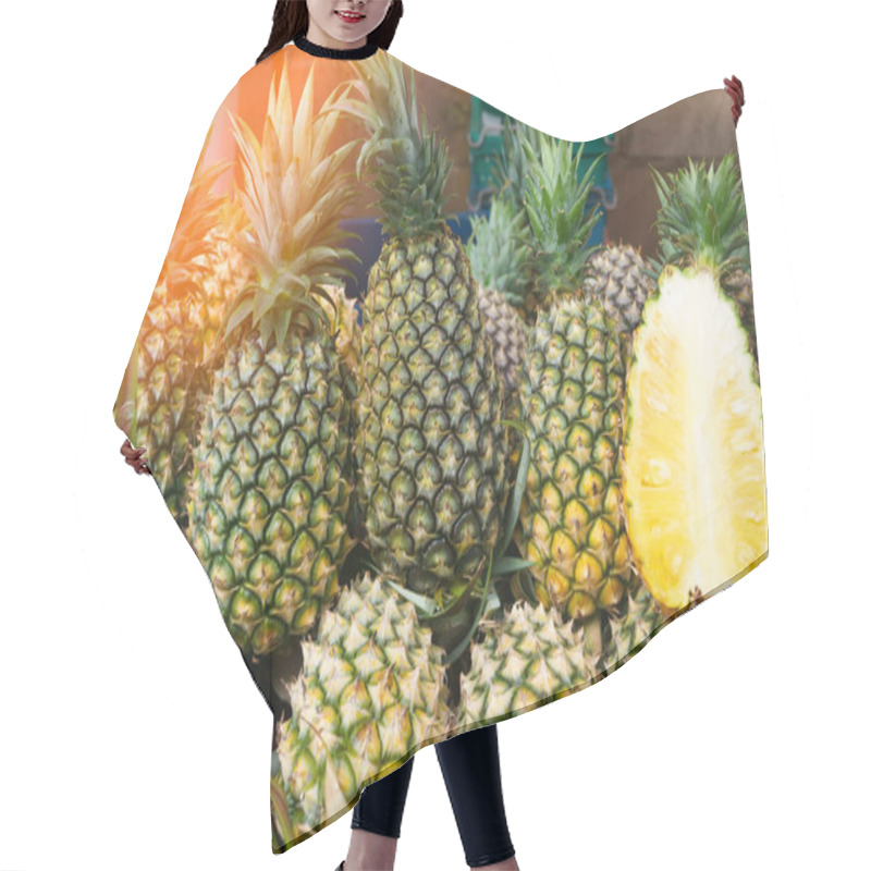 Personality  Group Of Fresh Pineapple Slices In Market Hair Cutting Cape