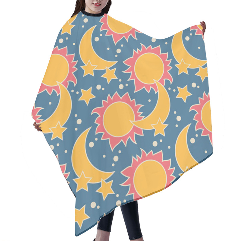 Personality  Vector Seamless Pattern With Moon, Sun And Stars Hair Cutting Cape