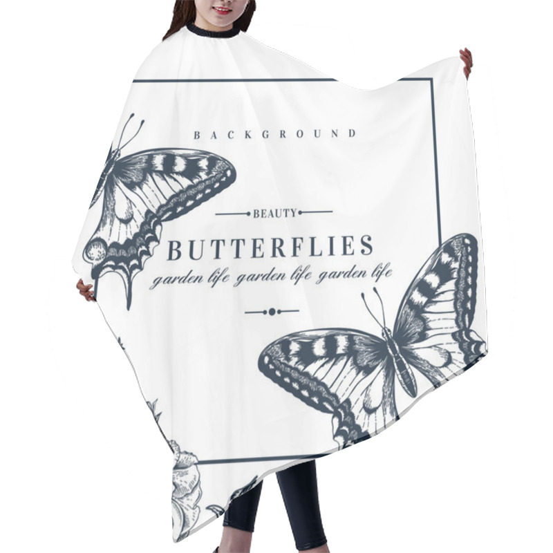 Personality  Card With Butterflies And Flowers. Hair Cutting Cape