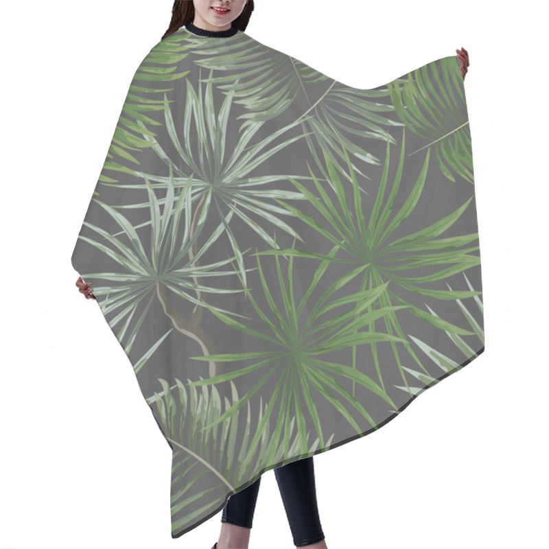 Personality  Seamless Pattern Of Bright Green Tropical Leaves On Grey Backgro Hair Cutting Cape