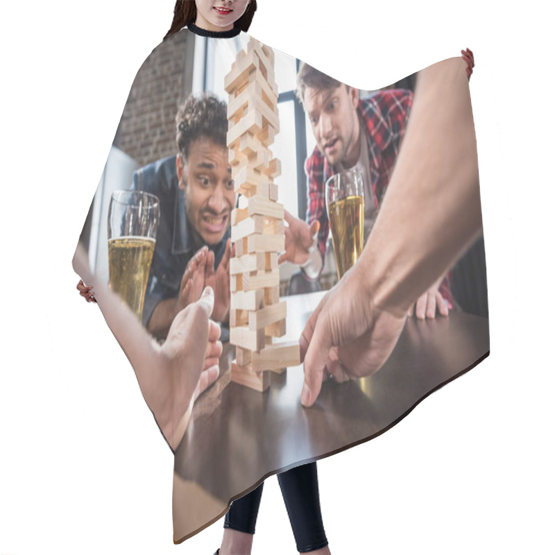 Personality  Men Playing Jenga Game Hair Cutting Cape