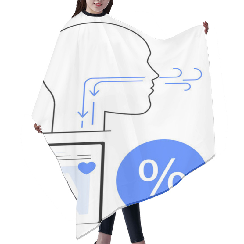 Personality  Human Head Profile With Airflow Arrows, Medical Breathing Chart Featuring A Heart Symbol And Lung Diagram, And Percentage Symbol. Ideal For Medical Education, Respiratory Health, Wellness Concepts Hair Cutting Cape