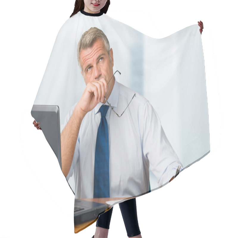 Personality  Absorbed Pensive Mature Businessman Hair Cutting Cape