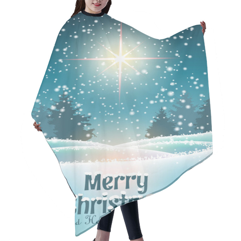 Personality  Winter Landscape, Forest In Dark With Big Shinny Star And Text Merry Christmas, Christmas Motive, Vector Illustration, Eps 10 With Transparency Hair Cutting Cape