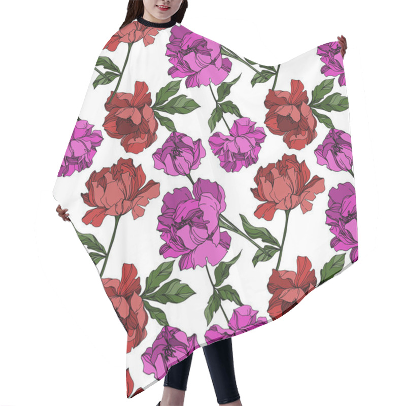 Personality  Vector Peony Floral Botanical Flowers. Black And White Engraved  Hair Cutting Cape