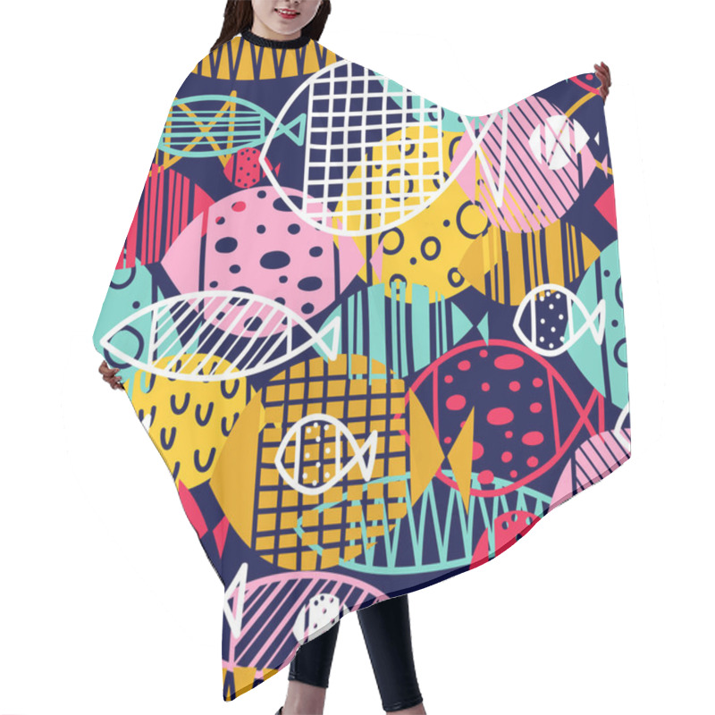 Personality  Cute Decorative Fish. Vector Seamless Pattern.  Can Be Used In Textile Industry, Paper, Background, Scrapbooking. Hair Cutting Cape