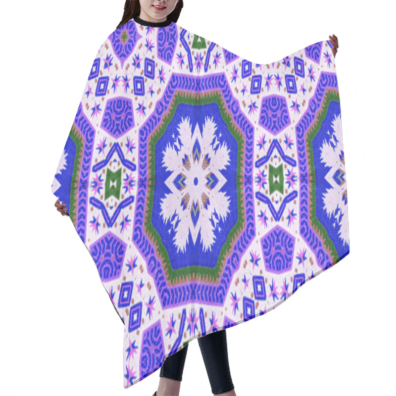 Personality  Abstract Ethnic Authentic Symmetric Pattern Ornamental Decorative Kaleidoscope Movement Geometric Circle And Star Shape Hair Cutting Cape