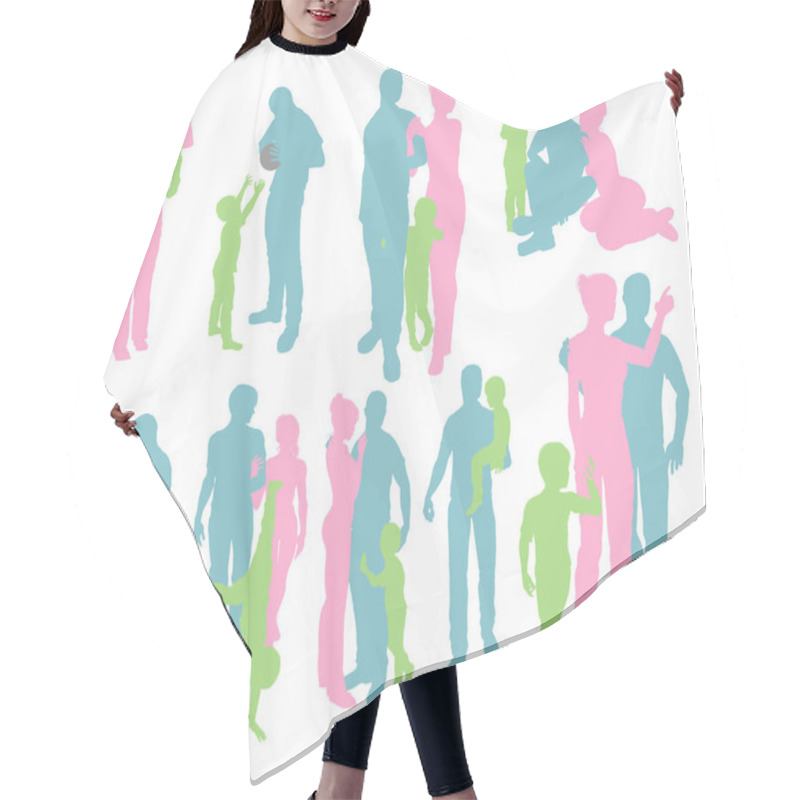 Personality  Silhouettes Of A Happy Family Hair Cutting Cape